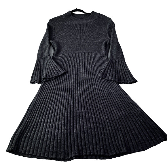 Midi Sweater Dress SZ Med Academia School Girl Retro Pleats Grey College Chic - Picture 1 of 10
